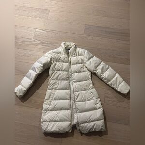 Armani exchange women’s mid thigh length white coat with hood size small